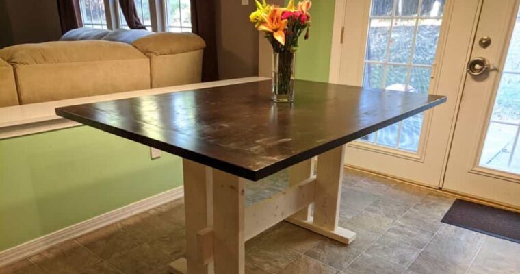 Easy DIY farmhouse kitchen table for 6 under $100